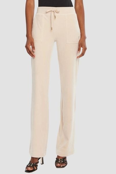 JUICY COUTURE Piaskowe damskie spodnie dresowe Del Ray Gold, Rozmiar M. Brązowe spodnie dresowe Juicy Couture, m, bez wzorów, z dresówki. W wyprzedaży za 229,99 zł.