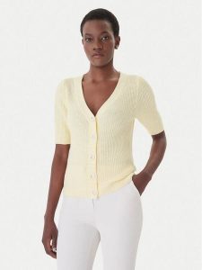 Morgan Kardigan 261-MYRTILE Żółty Slim Fit. Żółte kardigany Morgan, z bawełny. Za 229,99 zł.