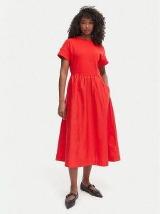 Tommy Hilfiger Sukienka codzienna WW0WW51148 Pomarańczowy Regular Fit. Brązowe sukienki TOMMY HILFIGER, na co dzień, s, bez wzorów, z bawełny, bez kołnierzyka, bez ramiączek, proste. Za 649,99 zł.