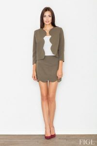 Elegancki Oliwkowy Komplet Spódnica + Żakiet. Zielone marynarki i żakiety Figl, l, bez wzorów, z materiału, eleganckie. Za 299,00 zł.