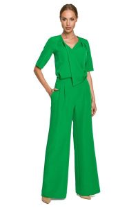 Kombinezon z Szerokimi Nogawkami - Zielony. Zielone kombinezony MOE, l, bez wzorów, z lycry, eleganckie, bez kołnierzyka, bez ramiączek. Za 314,90 zł.