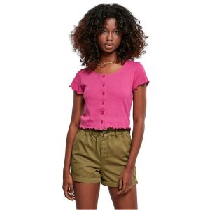 Damska krótka koszulka prążkowana zapinana na guziki Koszulka Urban Classics GT. Czerwone koszulki sportowe Urban Classics, bez wzorów, prążkowane, bez ramiączek. Za 149,50 zł.