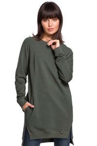 Zielona Długa Nierozpinana Bluza z Rozporkami. Zielone bluzy MOE, l, bez wzorów, z bawełny, bez kaptura. Za 249,90 zł.