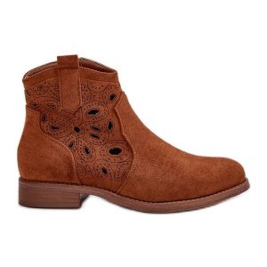 Botki Damskie Ażurowe Na Zamek Camel S.Barski HY42-081 brązowe. Brązowe botki na wiosnę, w ażurowe wzory, za kostkę, bez obcasa, na obcasie, bez zapięcia. Za 173,90 zł.