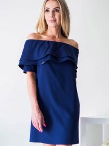 Sukienka Model Sandra Navy - Jersa. Niebieskie sukienki Jersa, l, bez wzorów, z elastanu, wizytowe, bez kołnierzyka, plus size, bez ramiączek, mini. Za 320,90 zł.