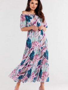 Sukienka Model A504 Tropical - awama. Sukienki Awama, na imprezę, l, bez wzorów, z szyfonu, bez kołnierzyka, bez ramiączek, maxi. Za 461,39 zł.