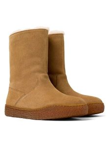 Camper Skórzane botki zimowe w kolorze jasnobrązowym rozmiar: 40. Brązowe botki Camper, na zimę, bez wzorów, ze skóry, bez obcasa, bez zapięcia. Za 431,78 zł.