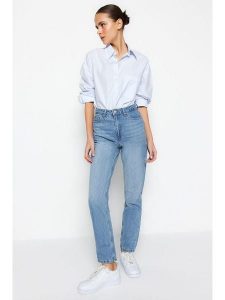 Trendyol Dżinsy - Regular fit - w kolorze niebieskim rozmiar: 36. Niebieskie jeansy Trendyol, bez wzorów, z podwyższonym stanem. Za 86,99 zł.