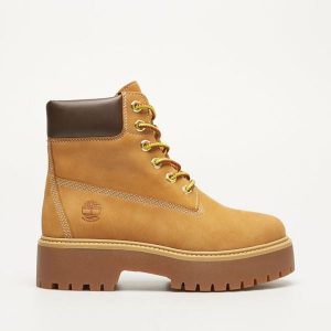 Timberland STONE STREET 6 INCH BOOTS Trapery damskie. Brązowe botki Timberland, bez wzorów, bez obcasa, bez zapięcia. Za 539,99 zł.
