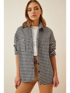 Happiness Istanbul Kurtka koszulowa w kolorze czarno-białym rozmiar: 40. Białe kurtki Happiness Istanbul, bez wzorów, bez kaptura. Za 73,99 zł.