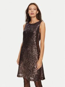 DKNY Sukienka koktajlowa DD4HZB44 Brązowy Slim Fit. Brązowe kombinezony DKNY, bez wzorów, z syntetyku, wizytowe, bez kołnierzyka, bez ramiączek. Za 499,99 zł.