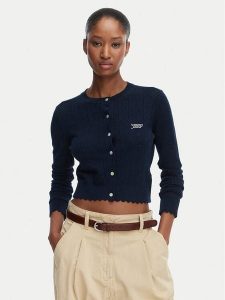Tommy Jeans Kardigan Pointelle DW0DW22931 Granatowy Regular Fit. Niebieskie kardigany Tommy Jeans, z jeansu. Za 449,99 zł.