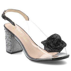 Sandały damskie S. Barski, na wysokim obcasie z ozdobą eleganckie ze sprzączką transparentne, czarne, MR51-702. Czarne sandały S.BARSKI, z aplikacjami, bez obcasa, na obcasie, bez zapięcia. Za 169,99 zł.