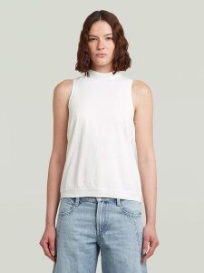 G-Star Bluzka w kolorze białym rozmiar: L. Białe bluzki G-Star, l, bez wzorów, z bawełny, retro, bez kołnierzyka, bez ramiączek. Za 169,67 zł.