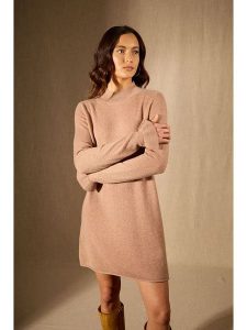 Perfect Cashmere Kaszmirowa sukienka "Lyamia" w kolorze beżowym rozmiar: S. Brązowe sukienki Perfect Cashmere, na co dzień, s, bez wzorów, z kaszmiru, bez kołnierzyka, bez ramiączek, midi, proste. Za 510,95 zł.