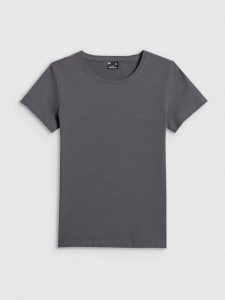 4F T-shirt slim gładki damski - szary XL. Szare t-shirty 4f, xl, bez wzorów, z dzianiny, bez kołnierzyka, bez ramiączek. Za 49,99 zł.