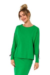 Dresowa Bluza z Lampasami - Zielona. Zielone bluzy MOE, l, bez wzorów, z bawełny, bez kaptura. Za 217,39 zł.