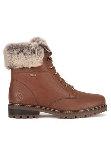 Remonte Trzewiki D0B74-24 Brązowy. Brązowe botki Remonte, bez wzorów, ze skóry, bez obcasa, na płaskiej podeszwie, bez zapięcia. Za 439,00 zł.