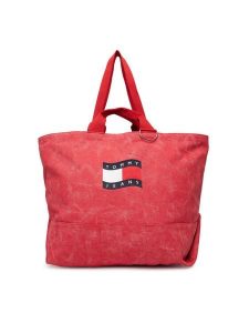 Tommy Jeans Torebka Tjw Wave Flag Med Tote AW0AW18466 Koralowy. Pomarańczowe shopper bag Tommy Jeans, bez wzorów, z jeansu, bez dodatków. Za 409,99 zł.