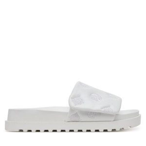 Klapki Guess. Białe klapki Guess, z aplikacjami, bez obcasa. Za 289,99 zł.