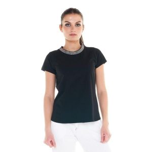 Damska koszulka Cristal Shine. Czarne bluzki LEONE 1947 APPAREL, l, bez wzorów, z tkaniny, sportowe, bez kołnierzyka, bez ramiączek. W wyprzedaży za 98,90 zł.