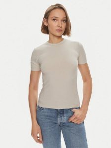Calvin Klein T-Shirt K20K206553 Beżowy Slim Fit. Brązowe t-shirty Calvin Klein, xs, bez wzorów, bez kołnierzyka, bez ramiączek. Za 199,99 zł.