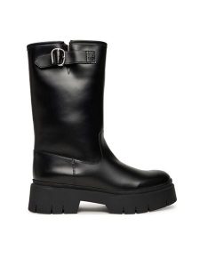 HUGO Kozaki Kris 50552735 Czarny. Czarne kozaki Hugo, bez wzorów, ze skóry, bez obcasa, na płaskiej podeszwie, bez zapięcia. Za 739,99 zł.