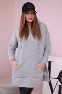 Bluza ocieplana z rozcięciami na bokach szara. Szare bluzy KESI, l, bez wzorów, z bawełny, z kapturem. Za 263,47 zł.
