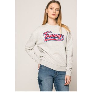 Tommy Jeans - Bluza. Szare bluzy marki Tommy Jeans, l, z aplikacjami, z bawełny, bez kaptura. W wyprzedaży za 249,90 zł.