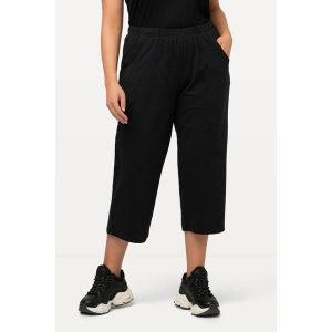 Damskie bis 58+| Spodnie dresowe 7/8 | Spodnie dresowe z elastyczną. Czarne spodnie dresowe Ulla Popken, plus size, bez wzorów, z bawełny. W wyprzedaży za 100,99 zł.