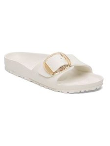 Birkenstock Klapki "Madrid Big Buckle" w kolorze białym rozmiar: 38. Białe klapki Birkenstock, bez wzorów, z otwartym noskiem, bez obcasa. Za 204,95 zł.