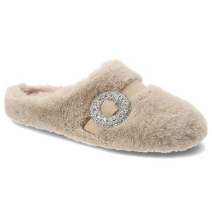 Beżowe Kapcie Macarena Domowe Eleganckie Obuwie Damskie. Brązowe kapcie Macarena, bez wzorów, z materiału. Za 229,00 zł.