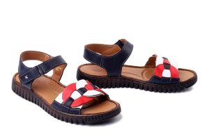 KOCH 030.113.1610.M granatowo-biało-czerwony, sandały damskie. Niebieskie sandały KOCH, bez wzorów, ze skóry, bez obcasa, bez zapięcia. Za 239,90 zł.