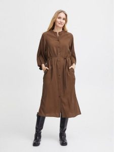 Fransa Sukienka koszulowa 20612435 Brązowy Relaxed Fit. Brązowe kombinezony Fransa, xxl, bez wzorów, z wiskozy, bez kołnierzyka, bez ramiączek. Za 349,99 zł.