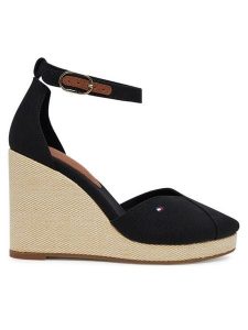 Tommy Hilfiger Półbuty Flag High Wedge Espad Closed Toe FW0FW08494 Czarny. Czarne półbuty TOMMY HILFIGER, bez wzorów, z materiału, bez obcasa, na koturnie, bez zapięcia. Za 239,99 zł.
