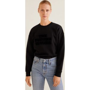 Mango - Bluza Peli. Czarne bluzy marki Mango, z aplikacjami, z bawełny. W wyprzedaży za 69,90 zł.