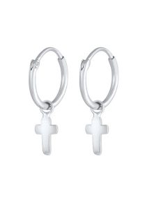 Elli Kobiety Creole Pendant Cross Religia w 925 Sterling Silver Kolczyki 1 ct Damski. Szare kolczyki Elli, srebrne. Za 168,99 zł.