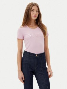 Guess T-Shirt W5GI17 J1314 Różowy Slim Fit. Czerwone t-shirty Guess, l, z aplikacjami, z bawełny, bez kołnierzyka, bez ramiączek. Za 109,99 zł.