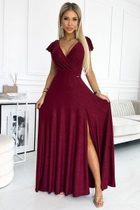 Wieczorowa Sukienka Maxi z Połyskiem - Bordowa. Czerwone sukienki NUMOCO, l, bez wzorów, z elastanu, wizytowe, bez kołnierzyka, bez ramiączek, maxi. Za 371,90 zł.