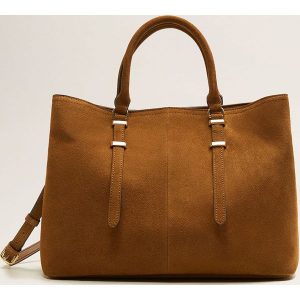 Mango - Torebka skórzana Rita. Brązowe shopper bag marki Mango, w paski, z materiału. Za 269,90 zł.