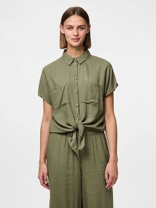 Pieces Bluzka "Pia" w kolorze khaki rozmiar: S. Brązowe bluzki Pieces, s, bez wzorów, bez kołnierzyka, bez ramiączek. Za 70,24 zł.