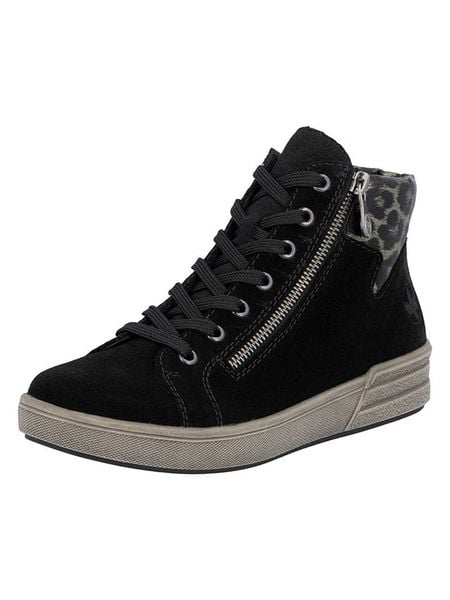 Rieker Skórzane sneakersy w kolorze czarnym rozmiar: 38. Czarne trampki Rieker, bez wzorów, za kostkę, bez zapięcia. Za 214,95 zł.