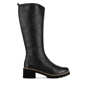 Kozaki Remonte. Czarne kozaki Remonte, bez wzorów, bez obcasa, na słupku, bez zapięcia. Za 447,00 zł.