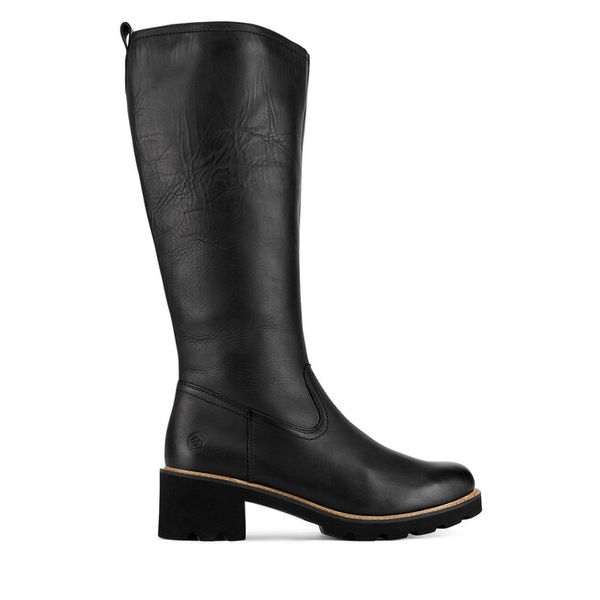 Kozaki Remonte. Czarne kozaki Remonte, bez wzorów, bez obcasa, na słupku, bez zapięcia. Za 447,00 zł.