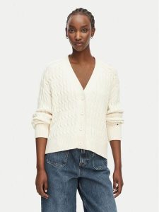 Tommy Hilfiger Kardigan WW0WW50078 Kremowy Relaxed Fit. Białe kardigany TOMMY HILFIGER, z bawełny. Za 525,99 zł.