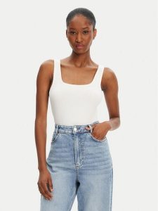 Tommy Hilfiger Top WW0WW45444 Biały Slim Fit. Białe topy TOMMY HILFIGER, xxl, bez wzorów, z wiskozy, bez kołnierzyka, bez ramiączek. Za 159,99 zł.