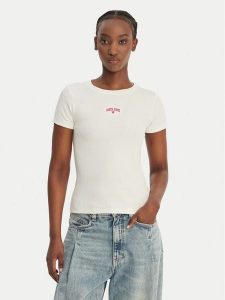 Guess Jeans T-Shirt W6GPZ3 KA0H1 Écru Slim Fit. T-shirty Guess Jeans, xxl, z aplikacjami, z bawełny, bez kołnierzyka, bez ramiączek. Za 159,99 zł.