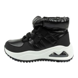Śniegowce Damskie Skechers Uno 177559/BLK czarne. Czarne buty zimowe z gumy, przed kolano, bez obcasa, na płaskiej podeszwie, bez zapięcia. Za 466,73 zł.