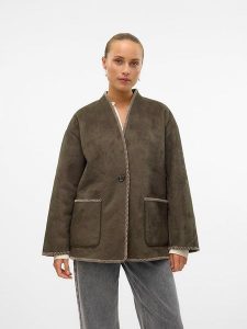 Vero Moda Kurtka przejściowa w kolorze brązowym rozmiar: L. Czarne kurtki Vero Moda, l, bez wzorów, ze skóry, bez kaptura. Za 132,05 zł.