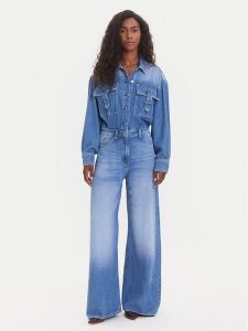 Guess Kombinezon W5YD58 D5B94 Niebieski Regular Fit. Niebieskie kombinezony Guess, z aplikacjami, z syntetyku, bez kołnierzyka, bez ramiączek. Za 449,99 zł.